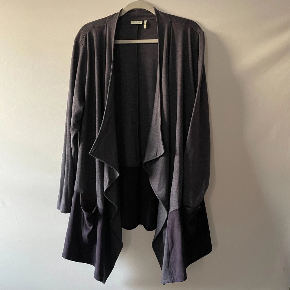 LOGO Lounge By Lori Goldstein Womens Purple French Terry Waterfall Cardigan 2X